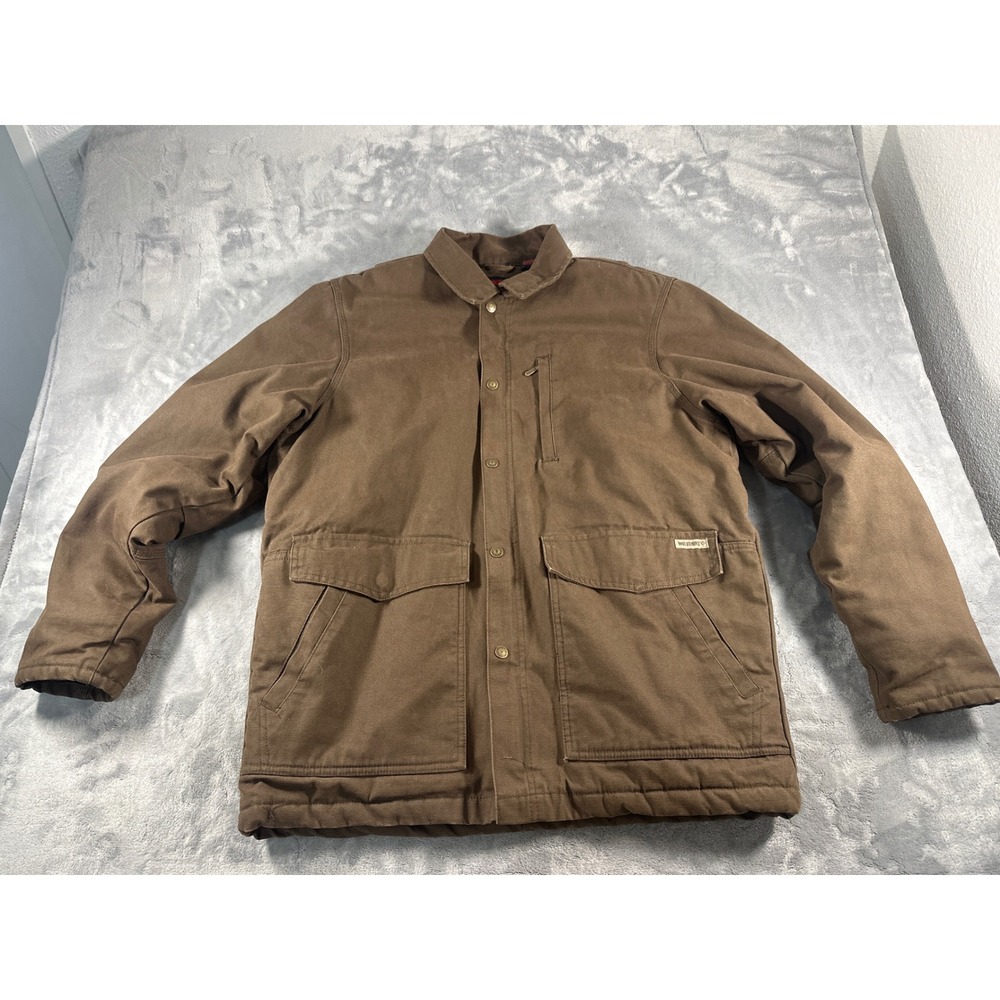 Wolverine Mens Brown Canvas Duck Work Jacket Quilted Lined Chore Coat Medium